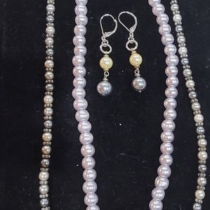 Faux pearl necklace and earrings